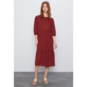 Zara Black & Red Floral Print Midi Dress